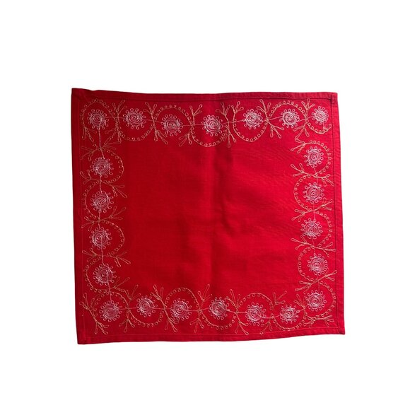 Red Embroidered Floral Table Napkins Set Of 6, 14" x 13" - Picture 6 of 6